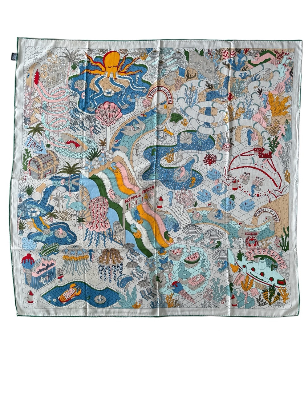 Cashmere-Silk 140cm Ocean Print Shawl Scarf - Multicolor